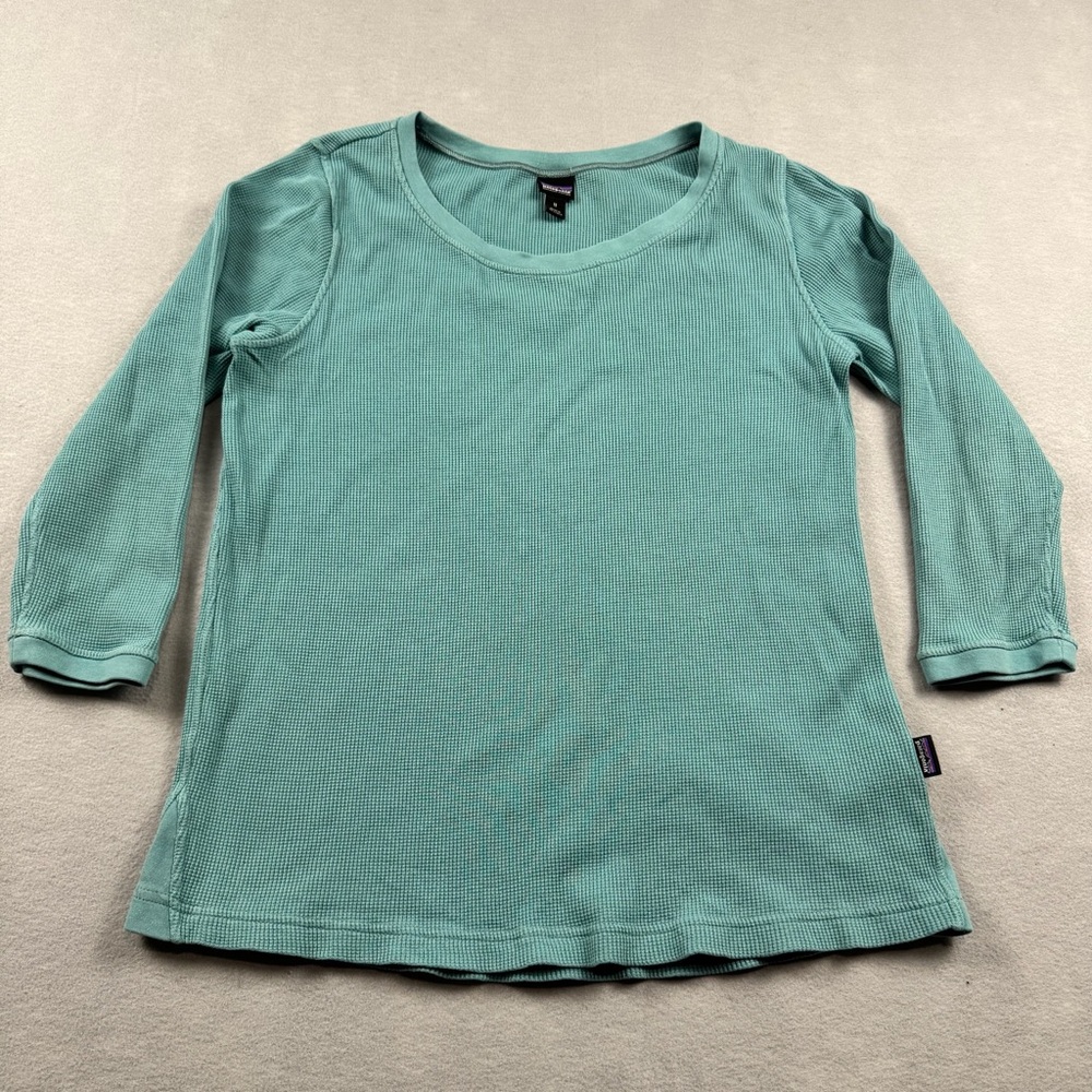 Patagonia Women’s Thermal Waffle Knit Long Sleeve Shirt Teal Medium Outdoor Hike